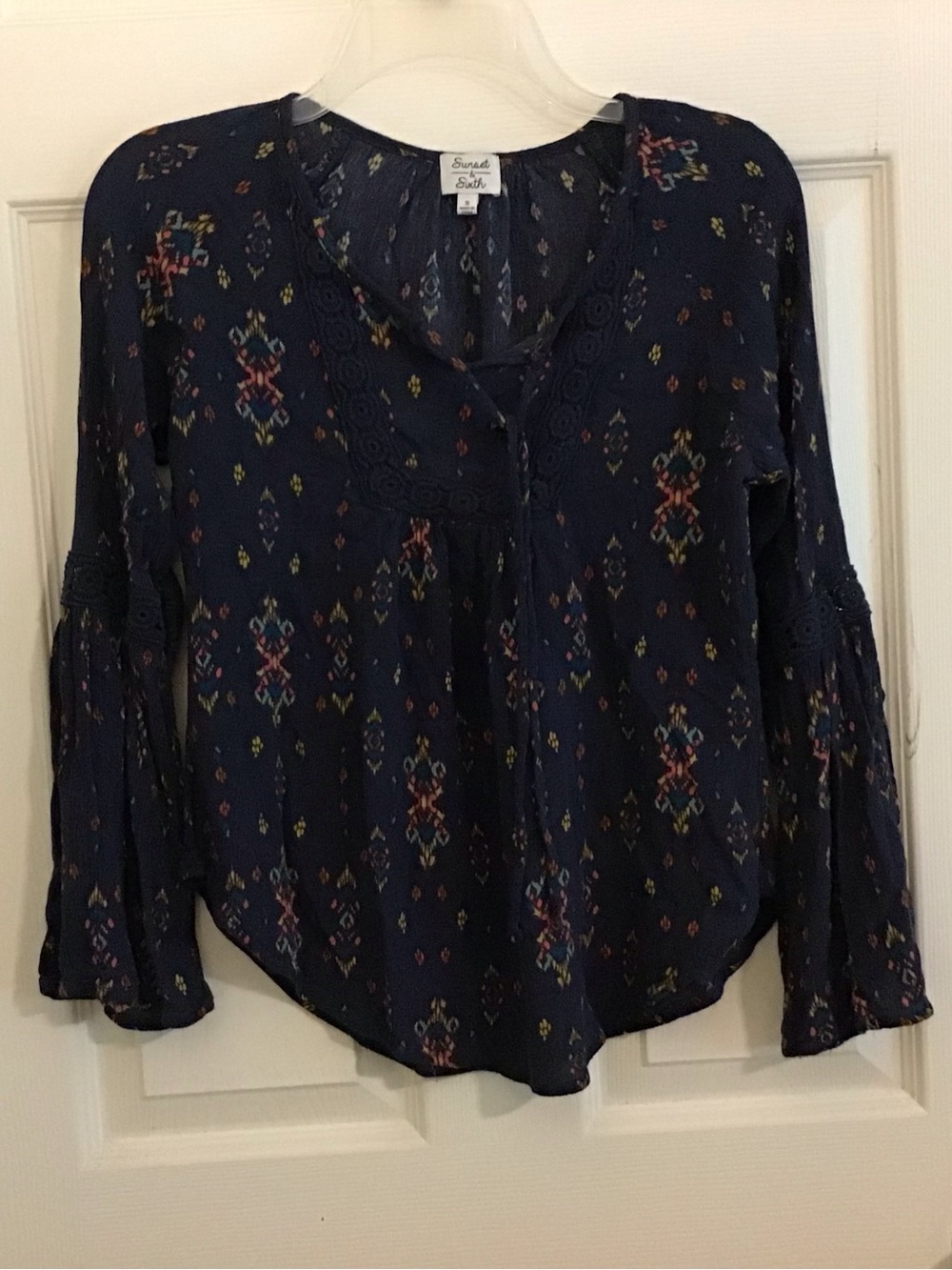 Sunset & Sixth peasant bell sleeve festival boho blouse